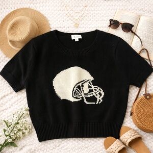 LE LIS Collection Football Helmet Sweater Top – Black & Cream – Size S – NWT